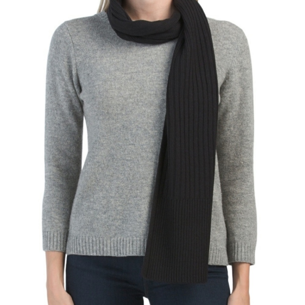 All Saints Mixed Rib Wool Blend Black Scarf | NWT